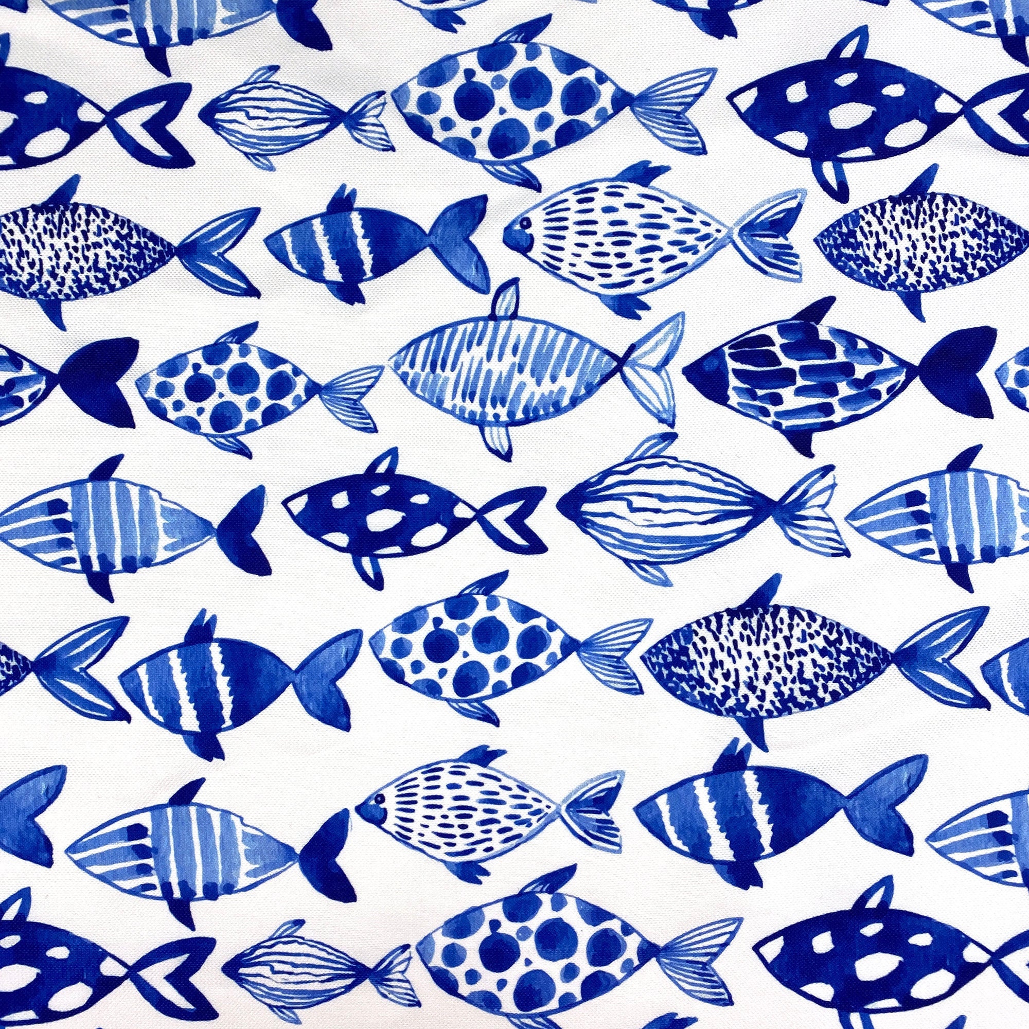 Blue White Fish Fabric Nautical Coastal Abstract Fish Print Home Decor  Upholstery Material Curtain Furniture Chair Sofa Fabric by the Yard 