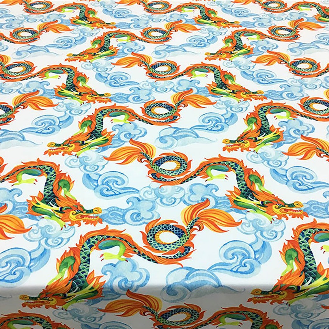 Japanese Dragon Upholstery Fabric Asian Dragons and Clouds - Etsy
