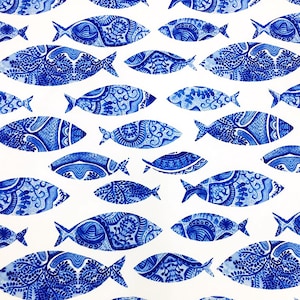 Fish Upholstery Fabric Watercolor Nautical Marine Fish Print Home Decor Textile Curtain Furniture Chair Sofa Upholstery Fabric by the Yard