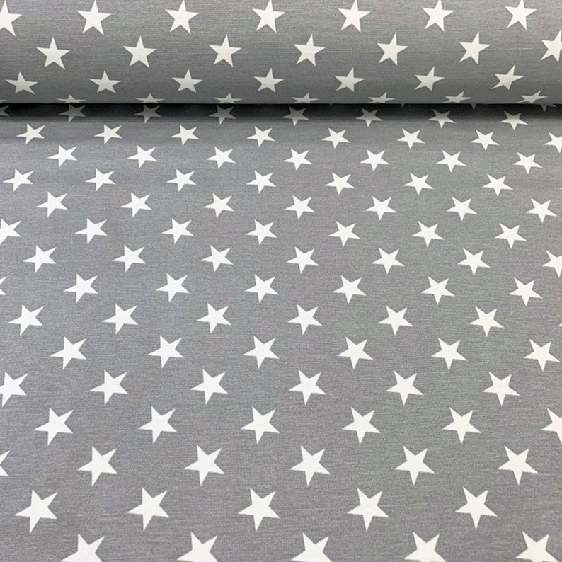 Water Resistant Cotton Outdoor Fabric White Stars on Grey Canvas Fabric Cushion Curtain Chair Sofa Furniture Upholstery Fabric by the Yard