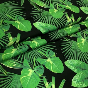 Green Black Tropical Upholstery Fabric, Botanical Leaf Print Material, Home Decor Curtain Furniture Tapestry Chair Sofa Fabric by the Yard