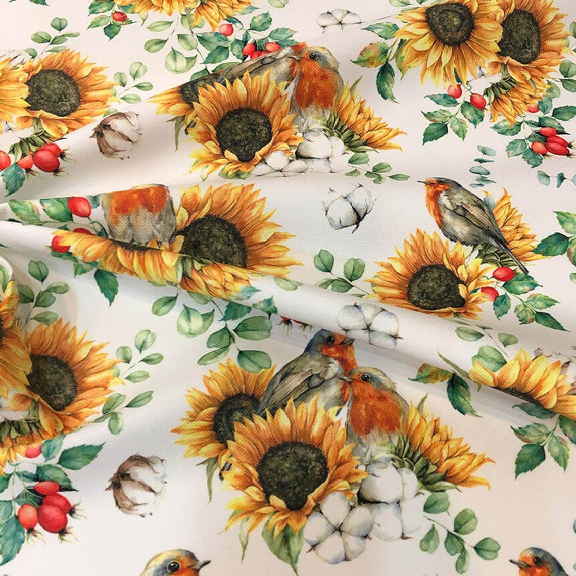 Sunflowers and Birds Upholstery Fabric Floral Summer Garden Etsy