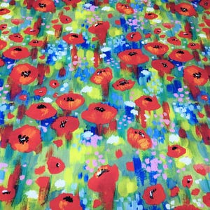 Watercolor Red Floral Fabric Colorful Oil Painting Flowers Art Print Home Decor Curtain Furniture Chair Sofa Upholstery Fabric by the Yard