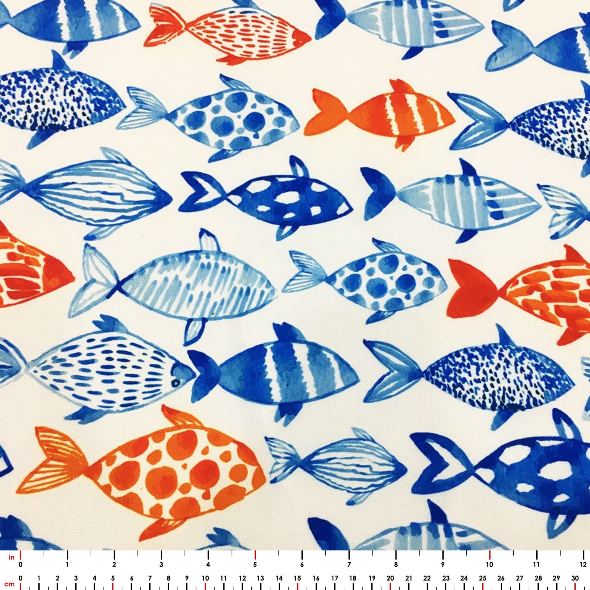 Watercolor Fish Fabric by the Yard, Blue Orange Fish Print