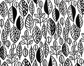 Black and White Abstract Leaves Fabric Minimal Abstract Leaf Print Home Decor Drapery Furniture Chair Sofa Upholstery Fabric by the Yard