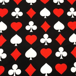 Playing Cards Fabric by the Yard, Black Poker Gambling Game Card Symbols Print Home Decor Game Room Casino Furniture Upholstery Fabric