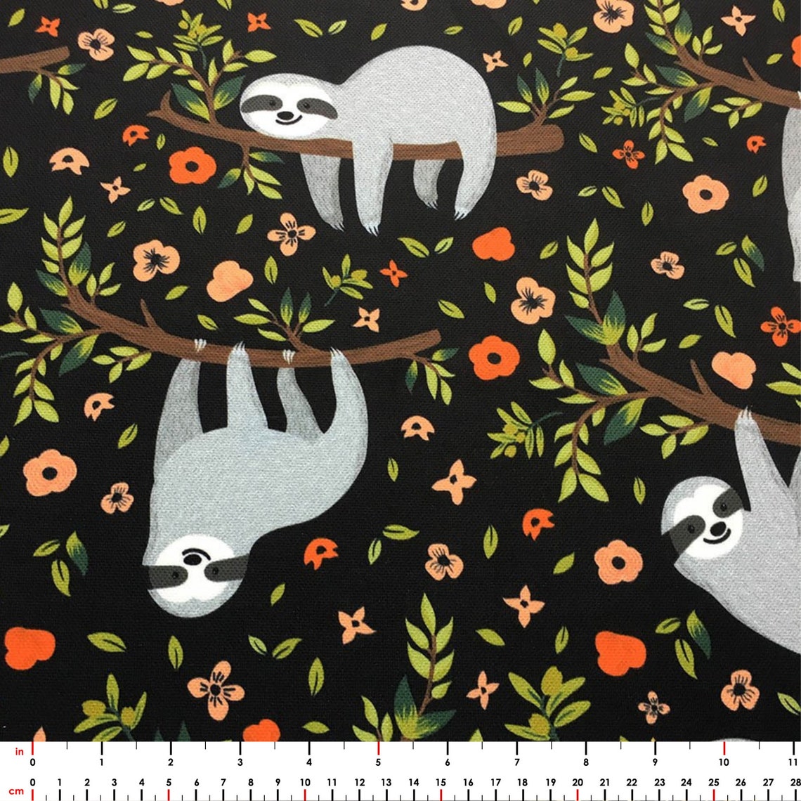 Sloth Print Fabric by the Yard Tropical Trees and Hanging - Etsy