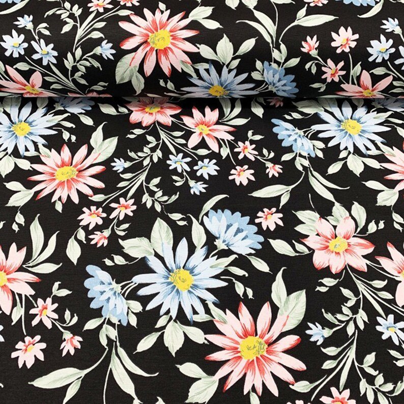 Black Floral Upholstery Fabric by the Yard Waterproof Cotton Etsy