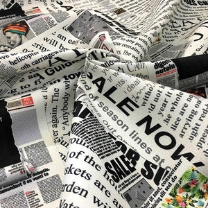 Newspaper Fabric by the Yard Black and White Magazine Text - Etsy