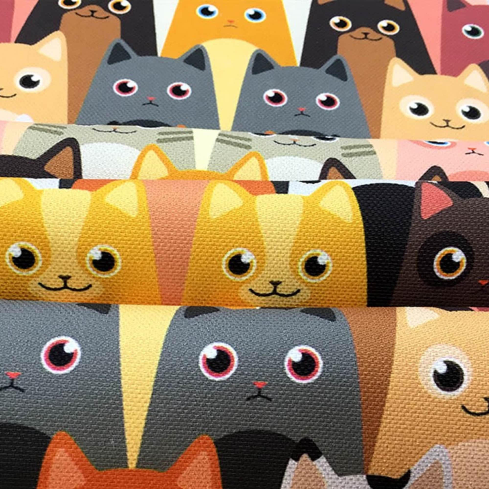 Cat print fabric by the yard cute packed staring cats fabric etsy