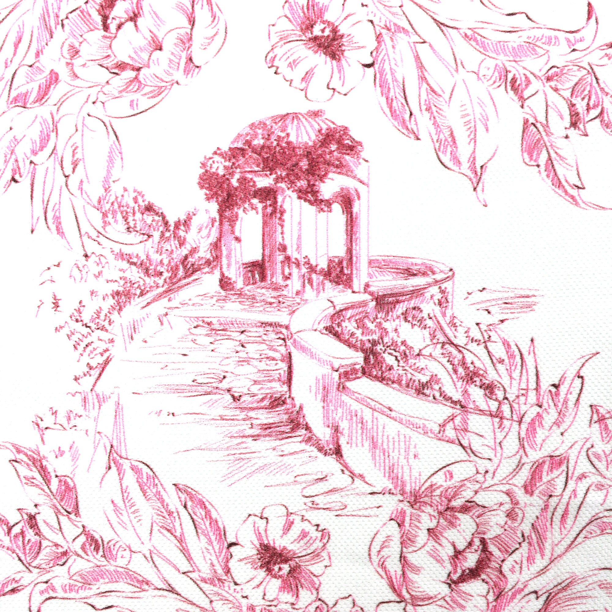 Toile de Jouy Upholstery Fabric by the Yard Pink Scenery | Etsy