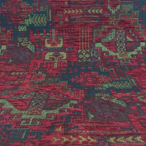 Upholstery Kilim Fabric by the Yard, Red Turkish Boho Tribal Aztec Woven Chenille Velvet Home Decor Furniture Chair Sofa Tapestry Rug Fabric