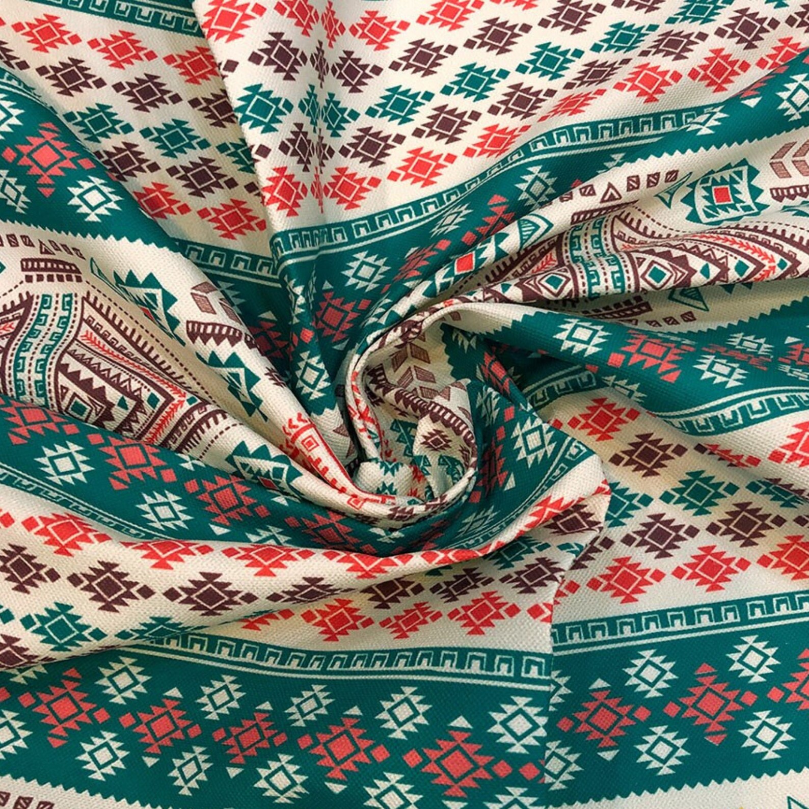 Boho Aztec Upholstery Fabric by the Yard Bohemian Green Red Etsy