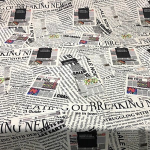 Newspaper Fabric by the Yard Black and White Magazine Text - Etsy