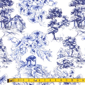 Toile de Jouy Upholstery Fabrics by the Yard, Scenery Landscape Painting Print Home Decor Drapery Sofa Chair Furniture Upholstery Fabric image 4