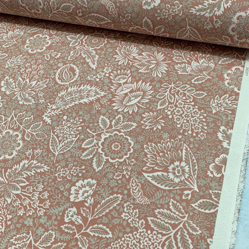 Boho Flowers Canvas Fabric Cushion Curtain Chair Sofa Upholstery Fabric by Yard Floral Dusty Rose Water Resistant Cotton Outdoor Fabric