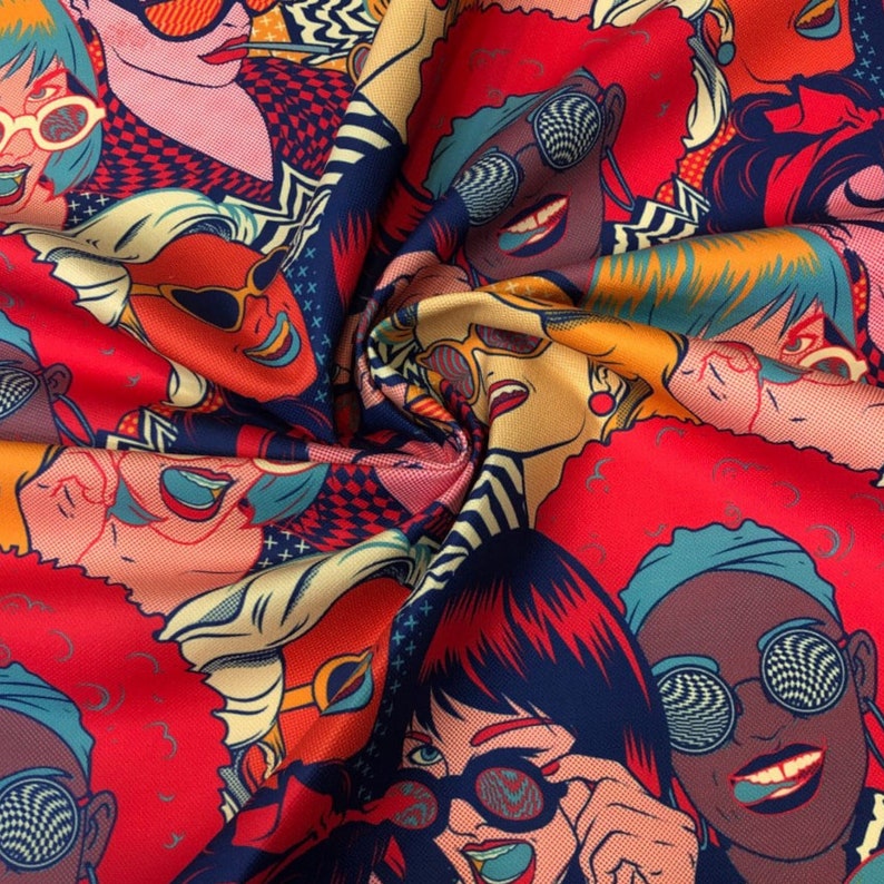 Colorful Retro Pin Up Girl Afro Woman Comic Print Decor Tapestry Furniture Chair Sofa Upholstery Fabric Pop Art Women Fabric by the Yard