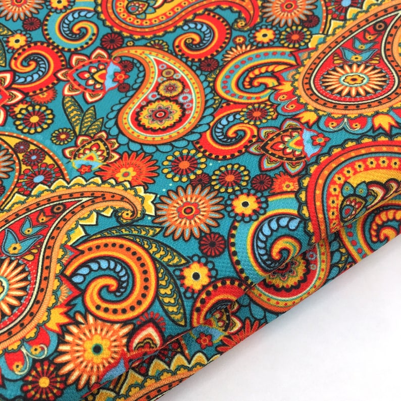 Retro Paisley Print Bohemian Upholstery Fabric Colorful Bag Etsy