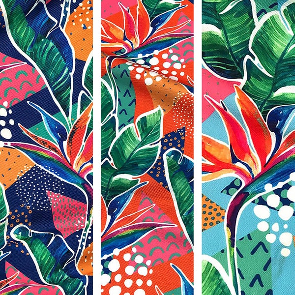 Abstract Floral Upholstery Fabric Vibrant Tropical Botanical Flowers Leaves Print Home Decor Curtain Sofa Chair Furniture Fabric by the Yard