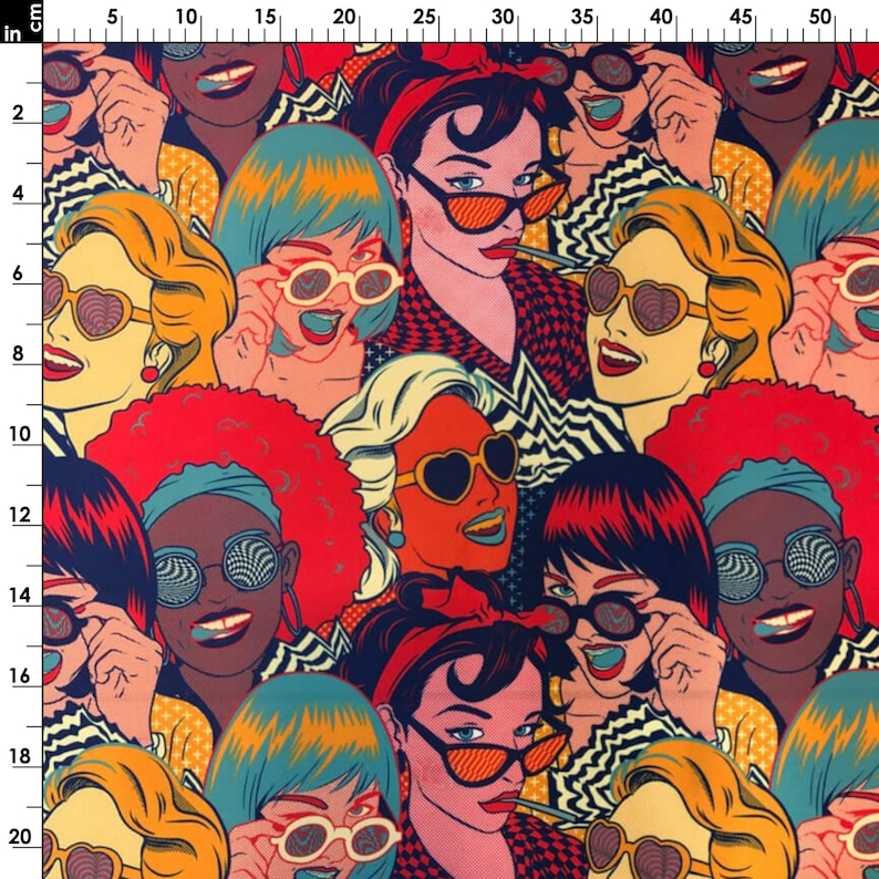 Colorful Retro Pin Up Girl Afro Woman Comic Print Decor Tapestry Furniture Chair Sofa Upholstery Fabric Pop Art Women Fabric by the Yard