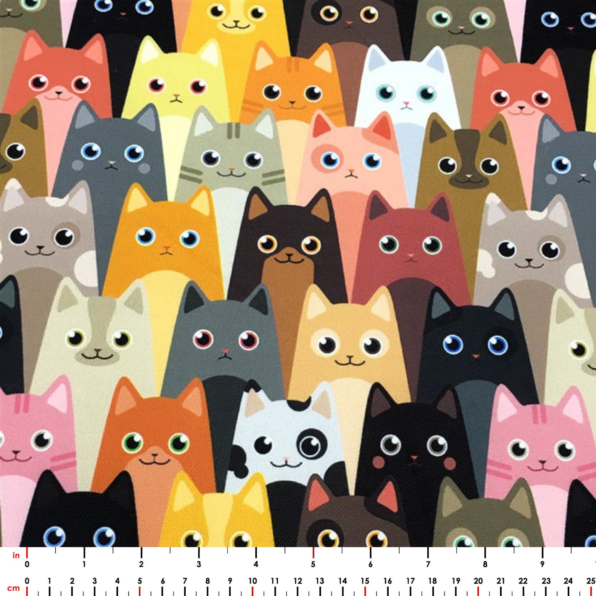 Cat print fabric by the yard cute packed staring cats fabric etsy