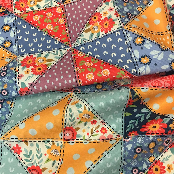 Patchwork Print Fabric by the Yard, Geometric Triangular Boho Flowers Dots Print Home Decor Furniture Chair Sofa Bed Cover Upholstery Fabric