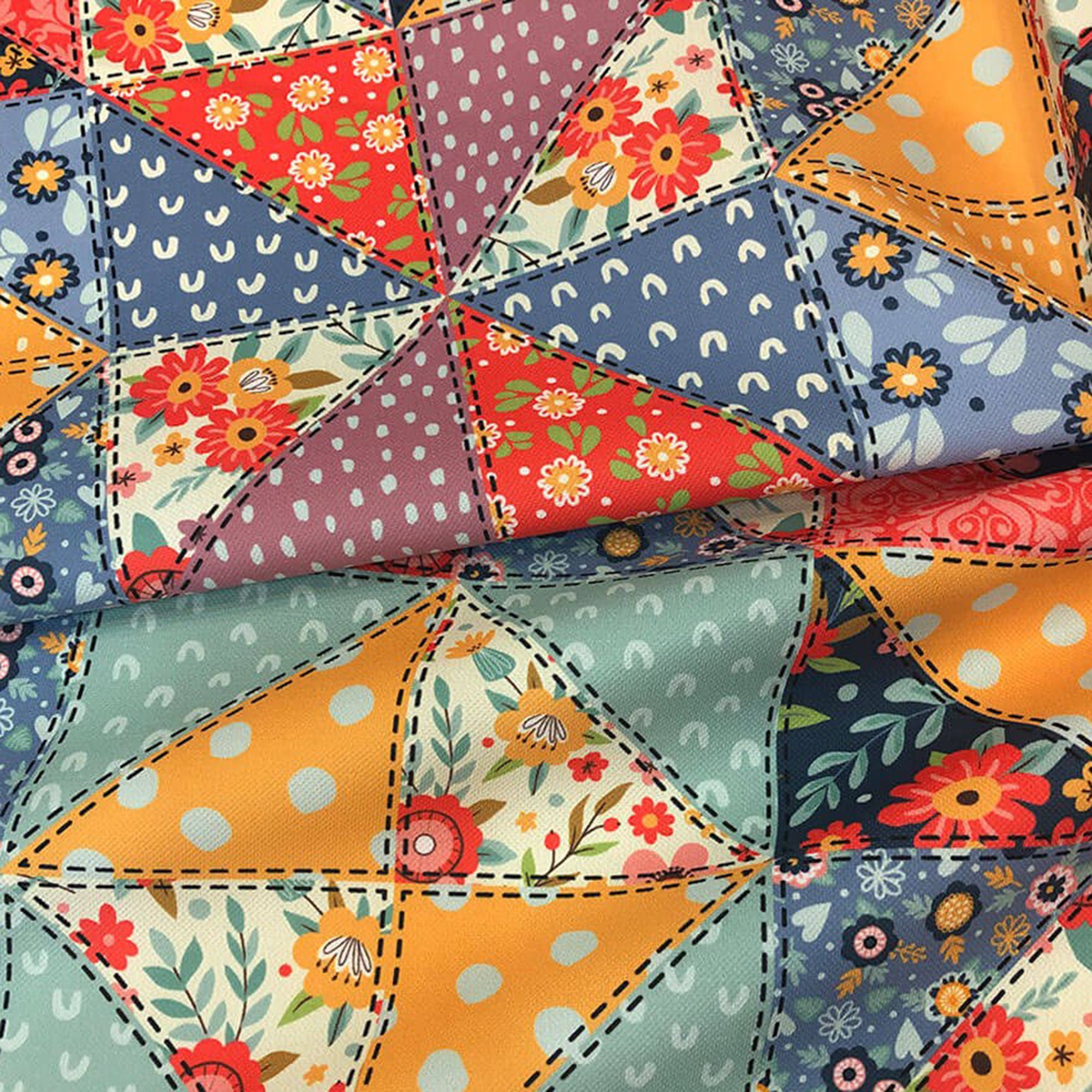 Patchwork Print Fabric by the Yard, Geometric Triangular