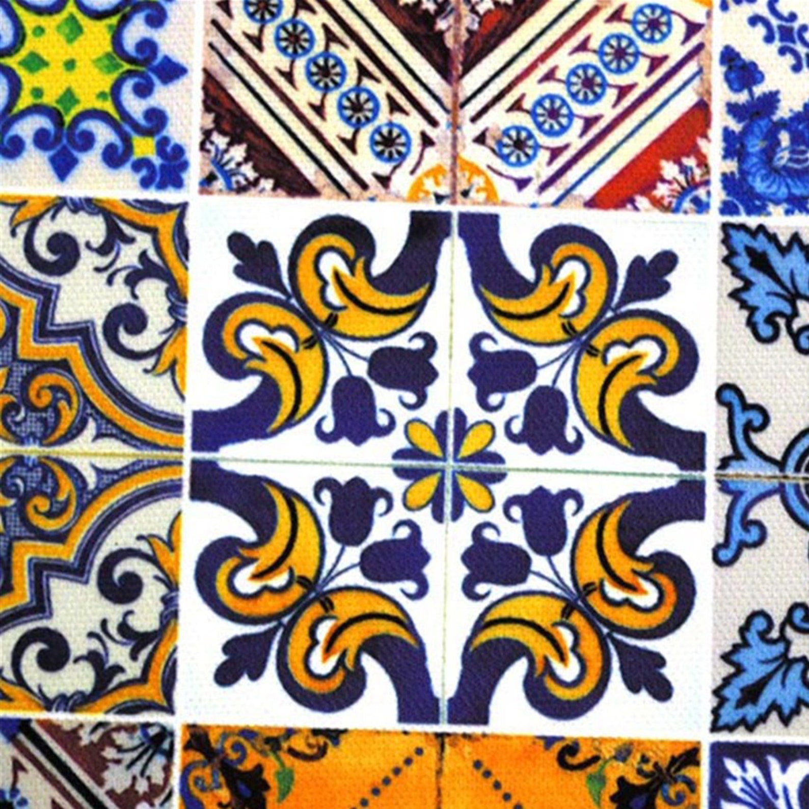 Spanish Tiles Upholstery Fabric by the Yard Blue Yellow Etsy UK