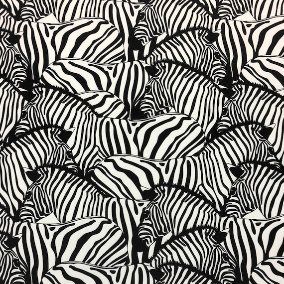 Zebra Print Fabric by the Yard, Black and White Zebra Herd Animal