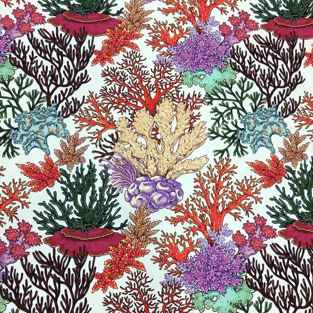 Coral Reef Upholstery Fabric by the Yard, Colorful Marine Ocean Sea Underwater Print Home Decor