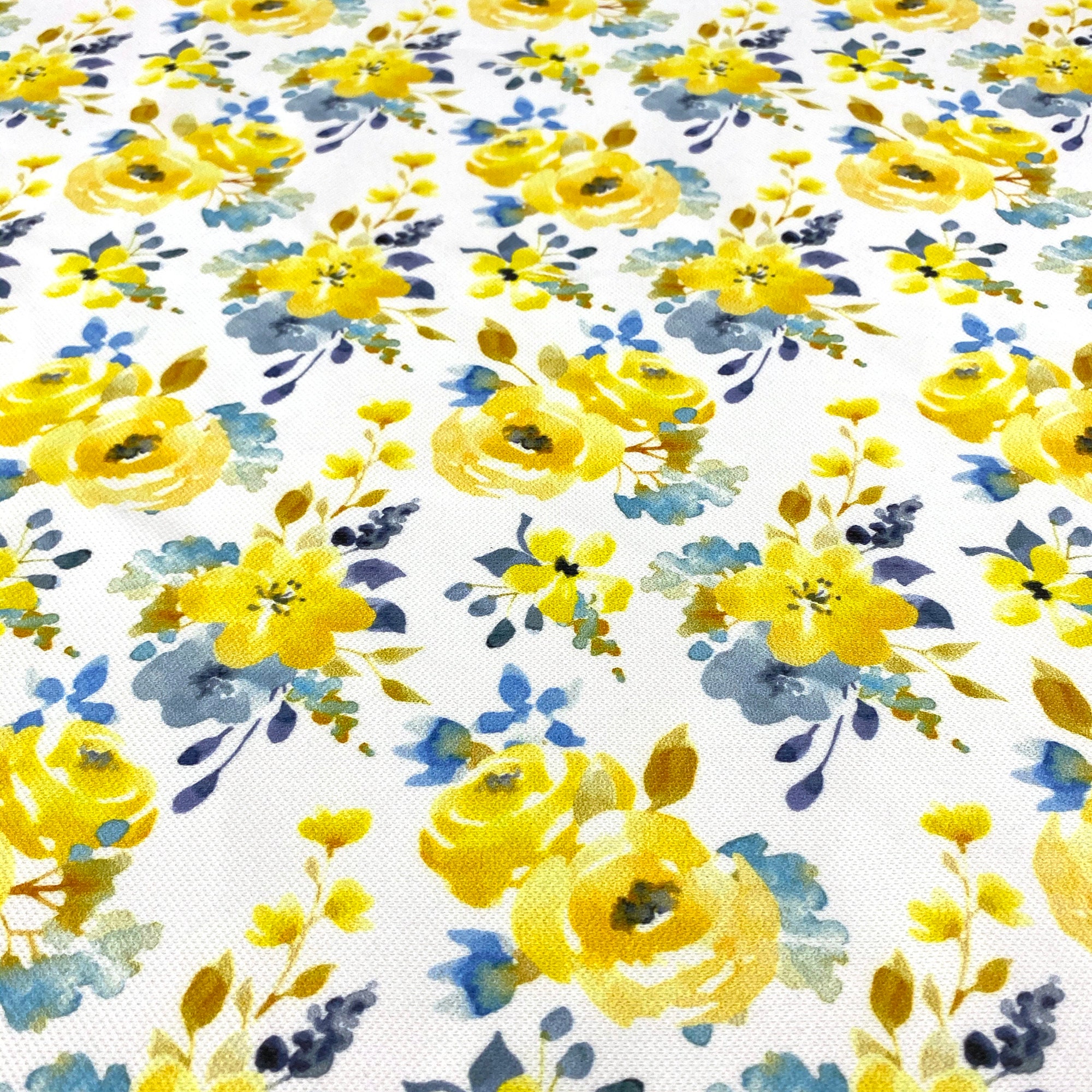 Yellow Floral Upholstery Fabric Watercolor Flowers Print Home Etsy