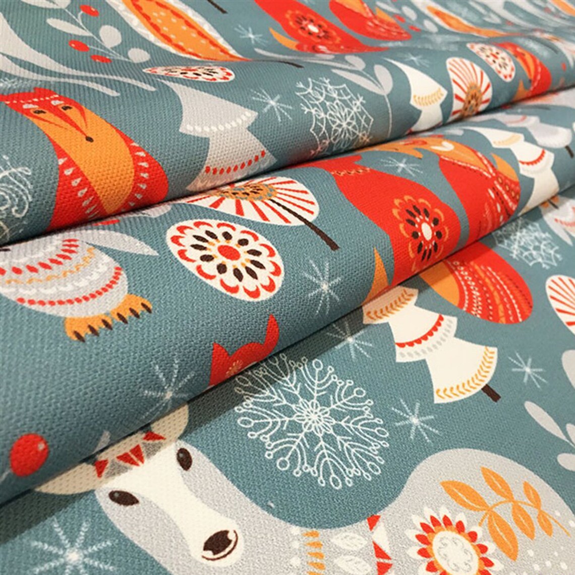 Modern Scandinavian Christmas Fabric Pastel Reindeer Fox Owl Etsy