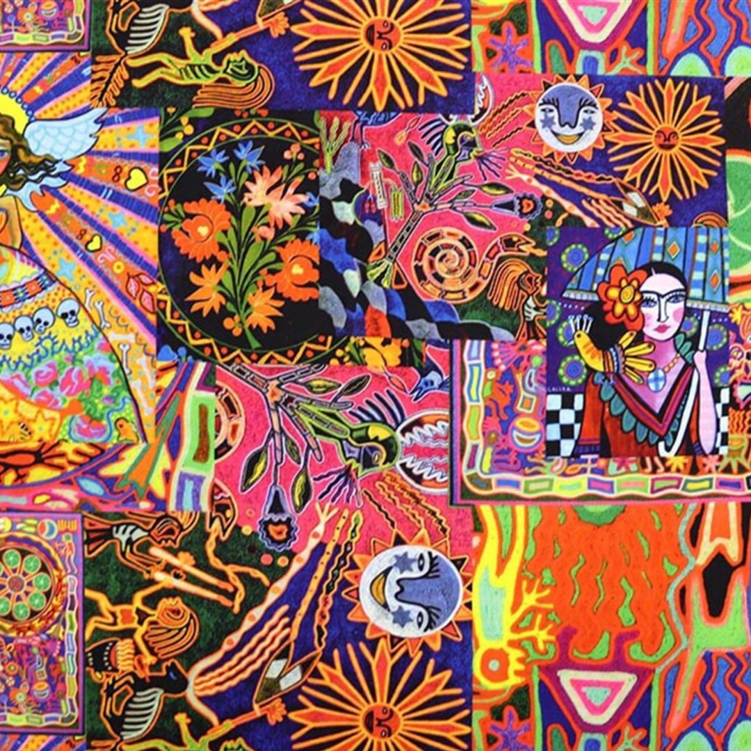 Mexican Folk Art Frida Kahlo Fabric Colorful Abstract Art Print Home ...