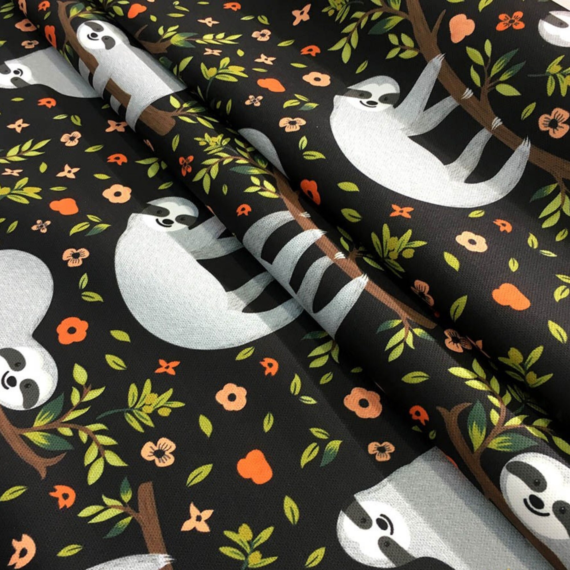 Sloth Print Fabric by the Yard Tropical Trees and Hanging Etsy