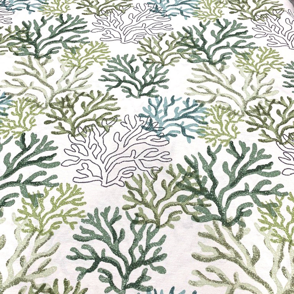 Green Coral Reef Upholstery Fabric Water Repellent Cotton Etsy