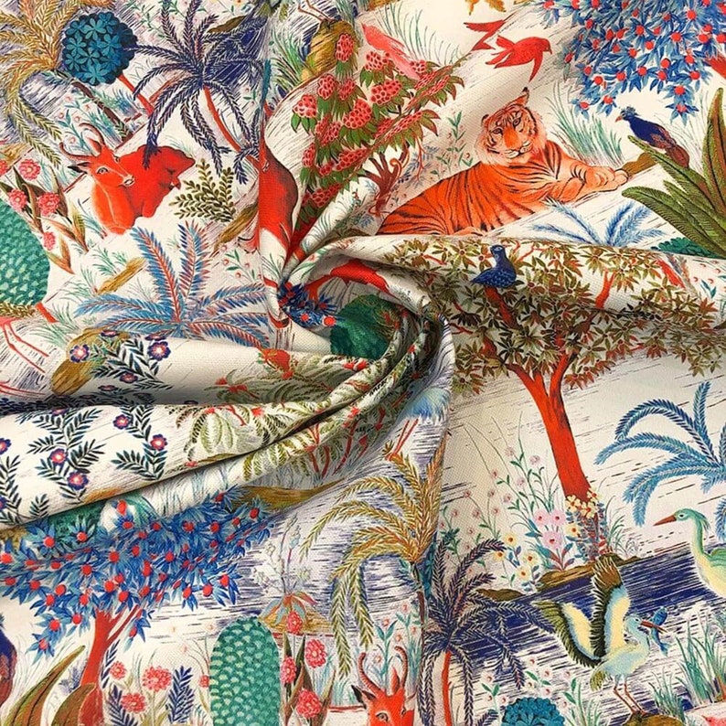 Jungle Animals Print Fabric by the Yard Lush Paradise Garden | Etsy
