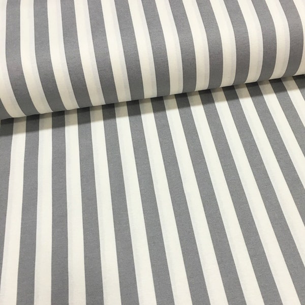 Grey White Striped Canvas Fabric, Water Repellent Cotton Outdoor Bag Home Textile Drapery Chair Sofa Furniture Upholstery Fabric by the Yard