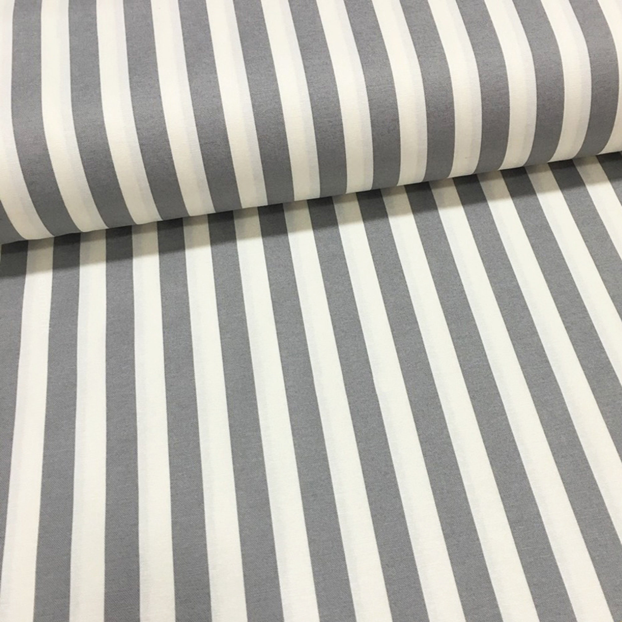 Grey White Striped Canvas Fabric Water Repellent Cotton Etsy