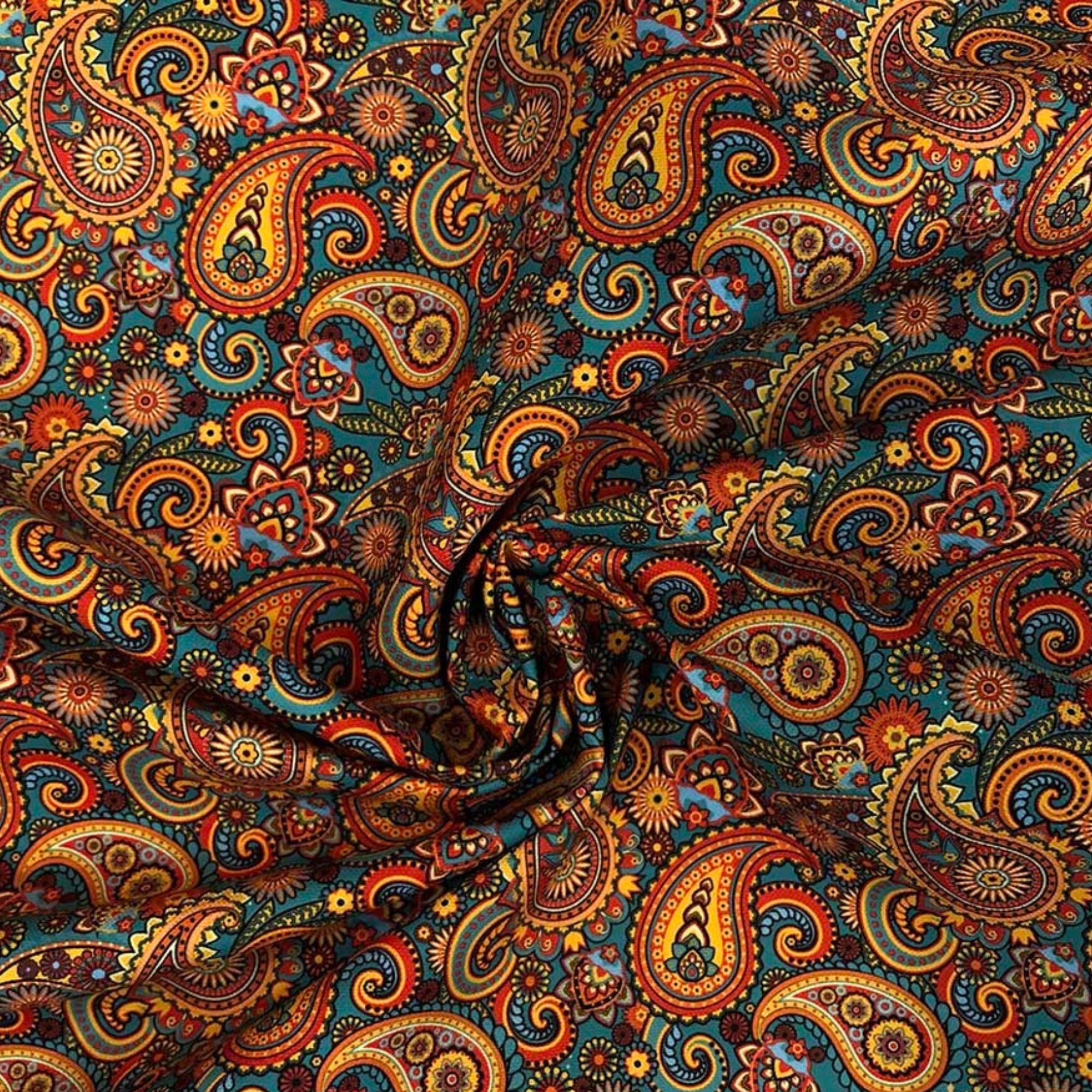 Vintage Retro Paisley Print Bohemian Upholstery Fabric by the Etsy