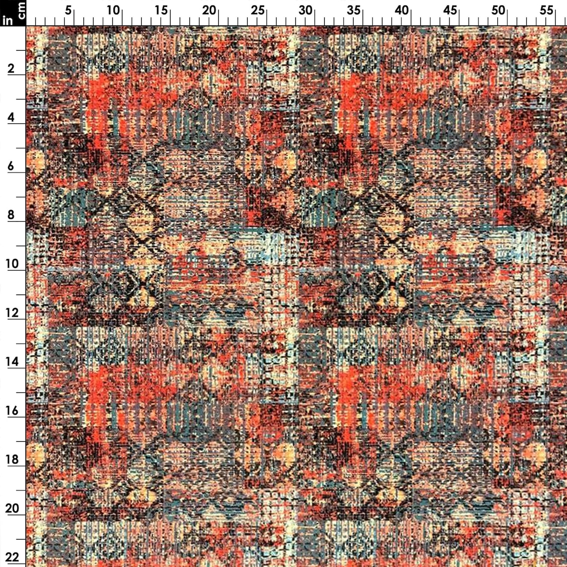Vintage Look Kilim Pattern Fabric by the Yard Red Beige Blue Etsy