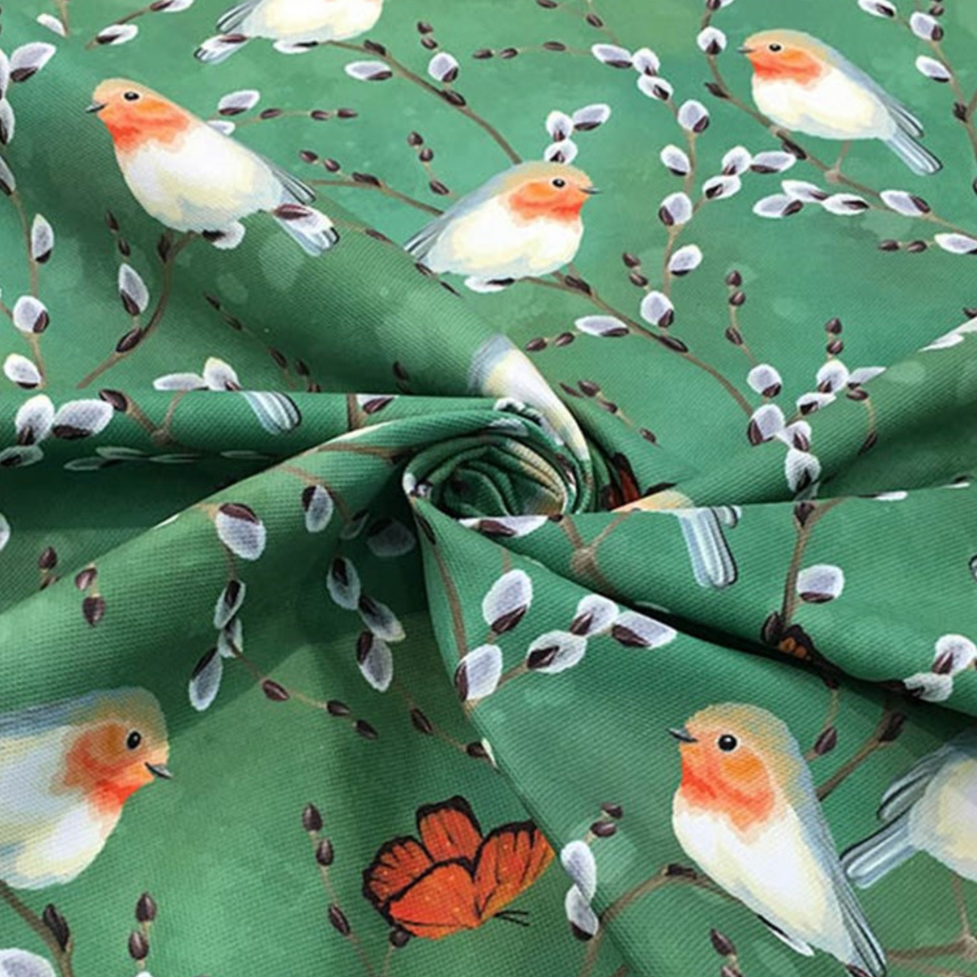 Bird Garden Upholstery Fabric by the Yard Green Watercolor Etsy