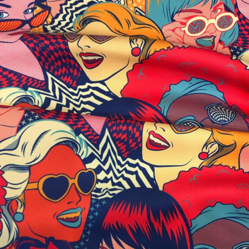 Colorful Retro Pin Up Girl Afro Woman Comic Print Decor Tapestry Furniture Chair Sofa Upholstery Fabric Pop Art Women Fabric by the Yard