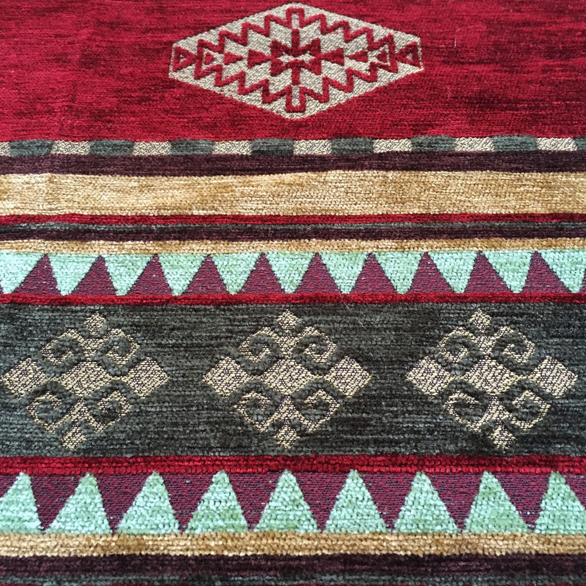 Upholstery Kilim Fabric by the Yard Red Gold Green Turkish Etsy