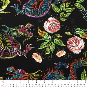 Japanese Dragon Fabric by the Yard, Asian Floral Dragon Print Home Decor Tapestry Furniture Chair Sofa Couch Bench Upholstery Fabric image 3