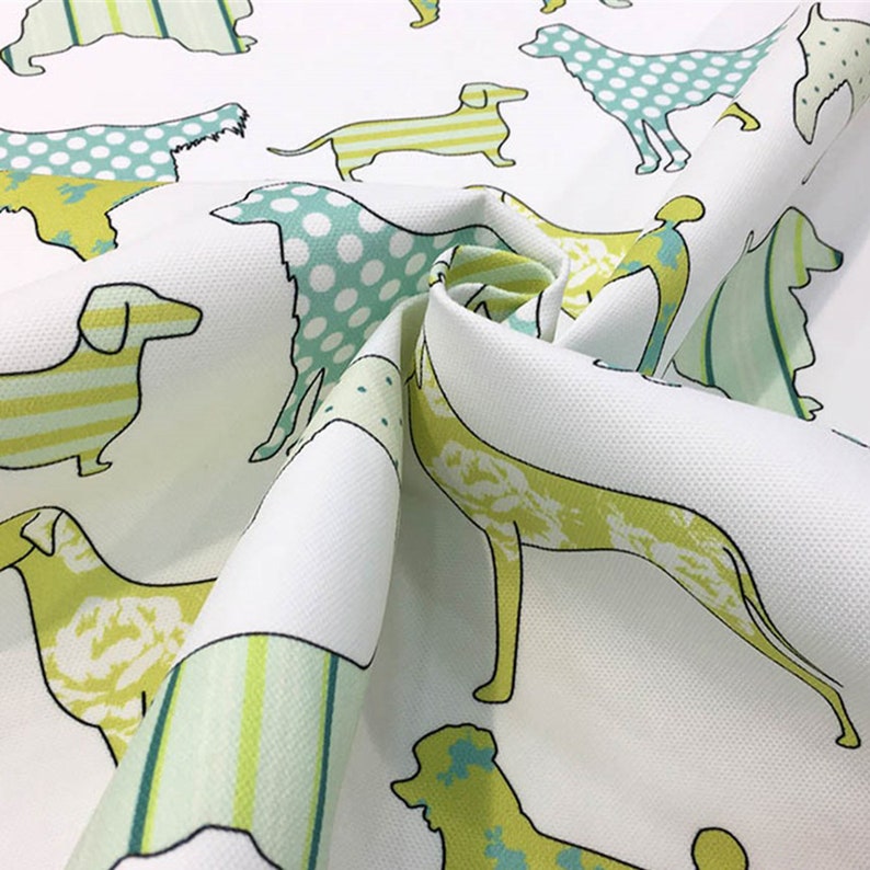Dog Print Fabric by the Yard Green Dog Breeds Puppies Etsy