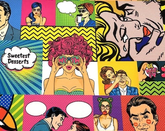 Pop Art Comic Book Fabric by the Yard, Colorful Retro Comic Print Home Decor Drapery Tapestry Furniture Upholstery Fabric