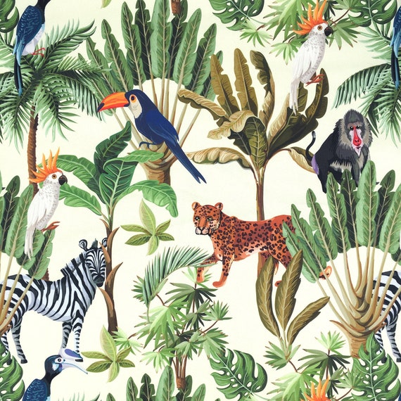 Jungle Animals Fabric by the Yard Tropical Bird Tiger Zebra - Etsy UK Jungle Animals Fabric by the Yard Tropical Bird Tiger Zebra - Etsy UK
