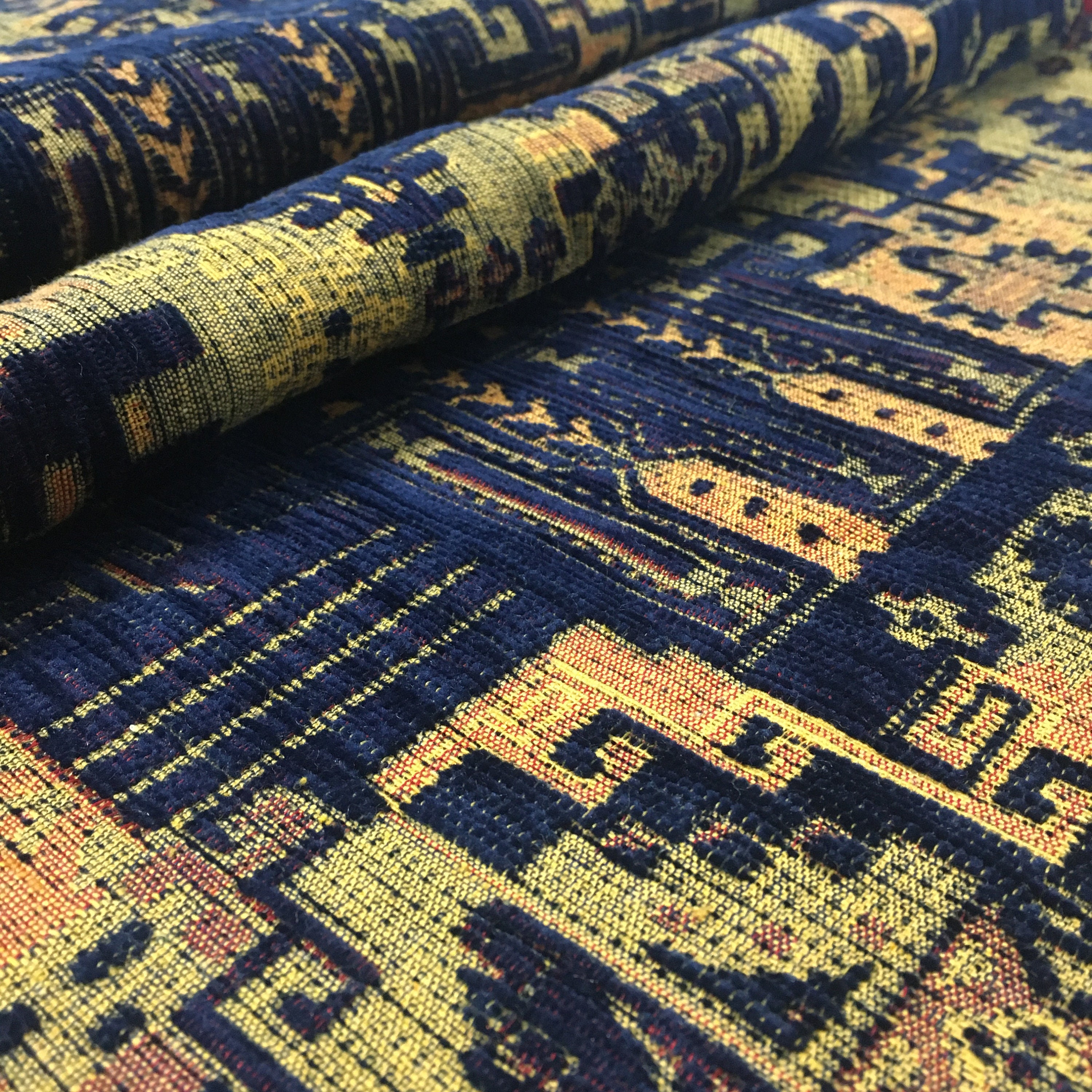 Upholstery Kilim Fabric by the Yard Navy Turkish Boho Tribal Etsy