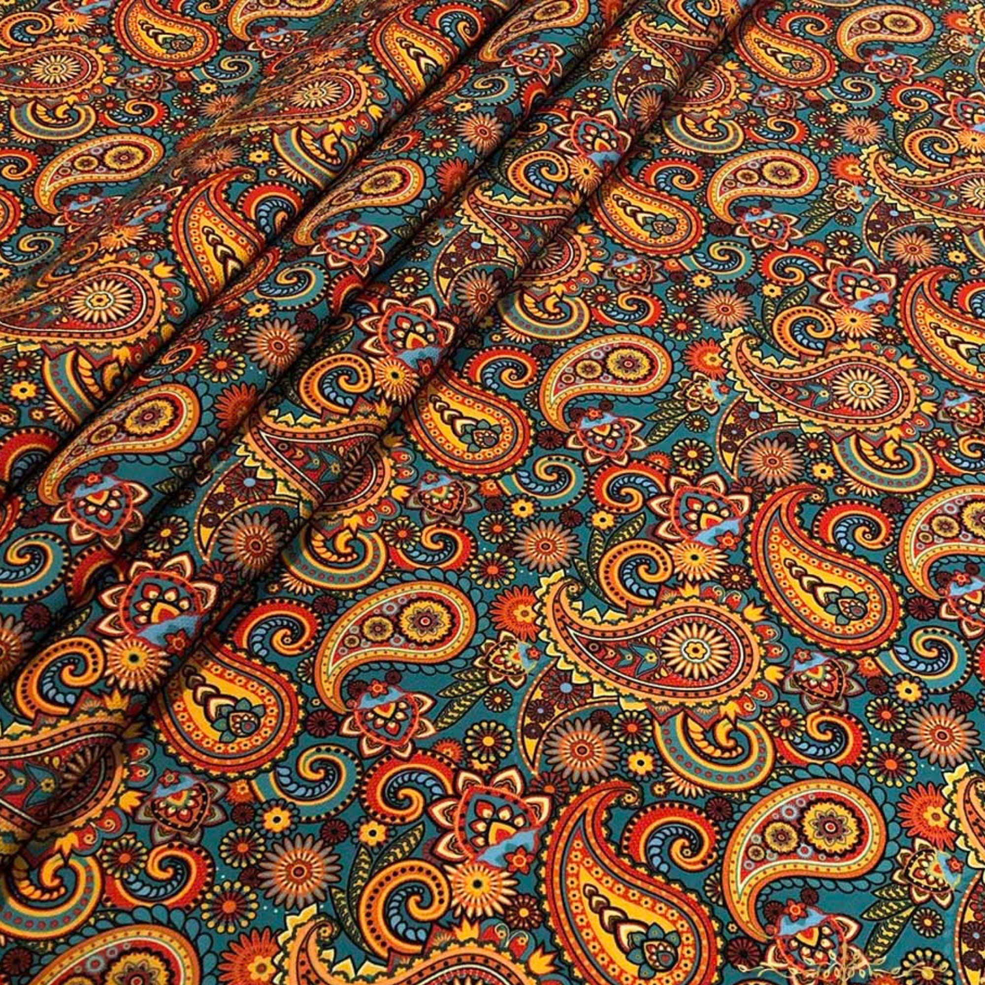 Vintage Retro Paisley Print Bohemian Upholstery Fabric by the Etsy