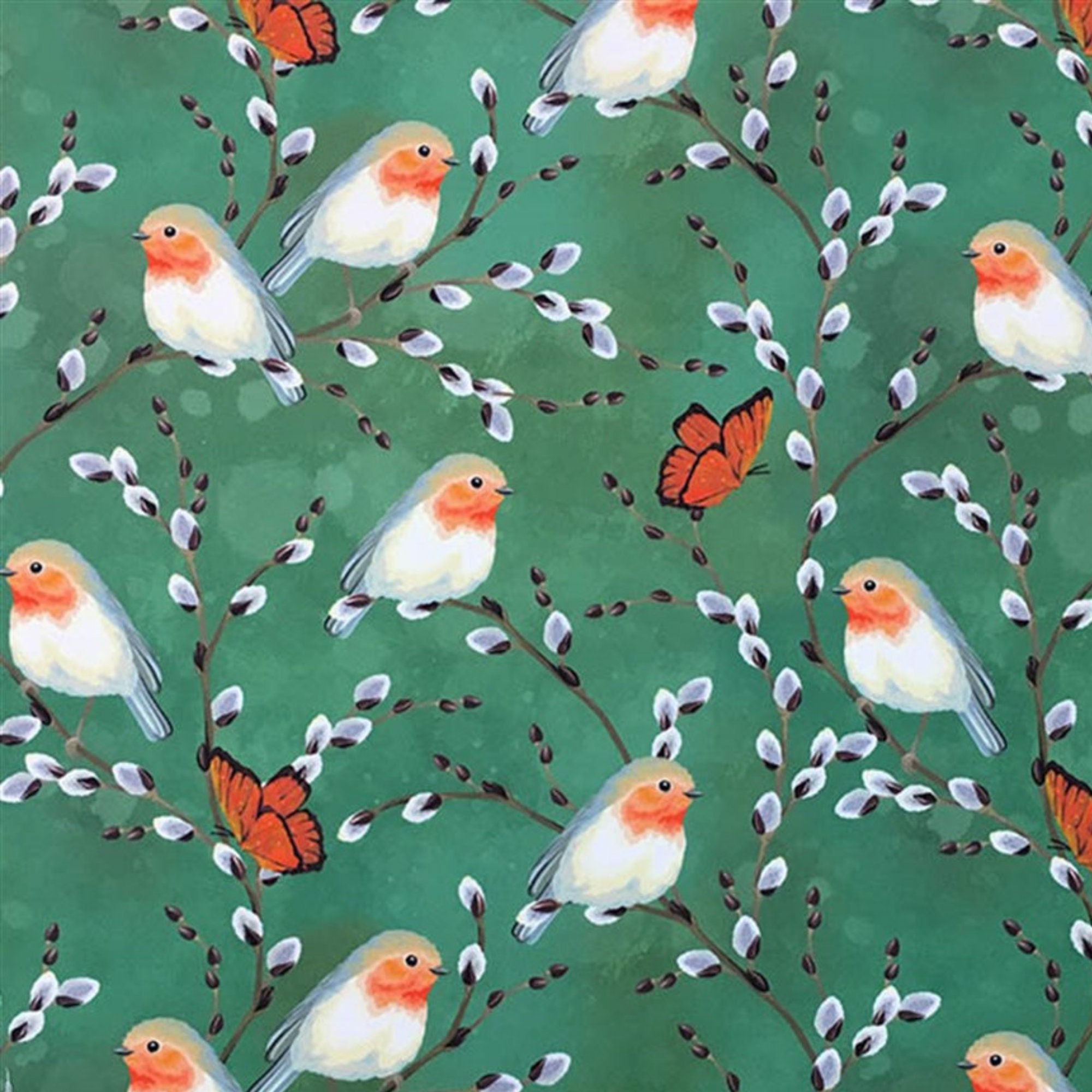 Bird Garden Upholstery Fabric by the Yard Green Watercolor Etsy